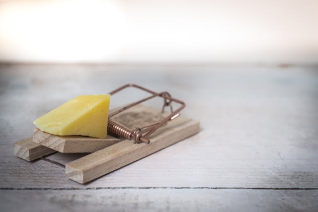 Image of cheese on a mouse trap on the Pest Control Services in Barrie, Ontario page of Bookaquote.ca